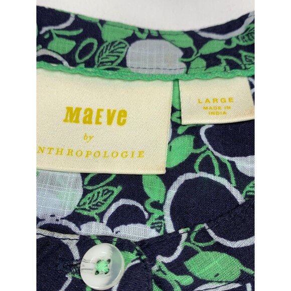Maeve Anthropologie Top Blouse Womens L Green Henley Puff Sleeve Boho Cotton - Picture 3 of 9